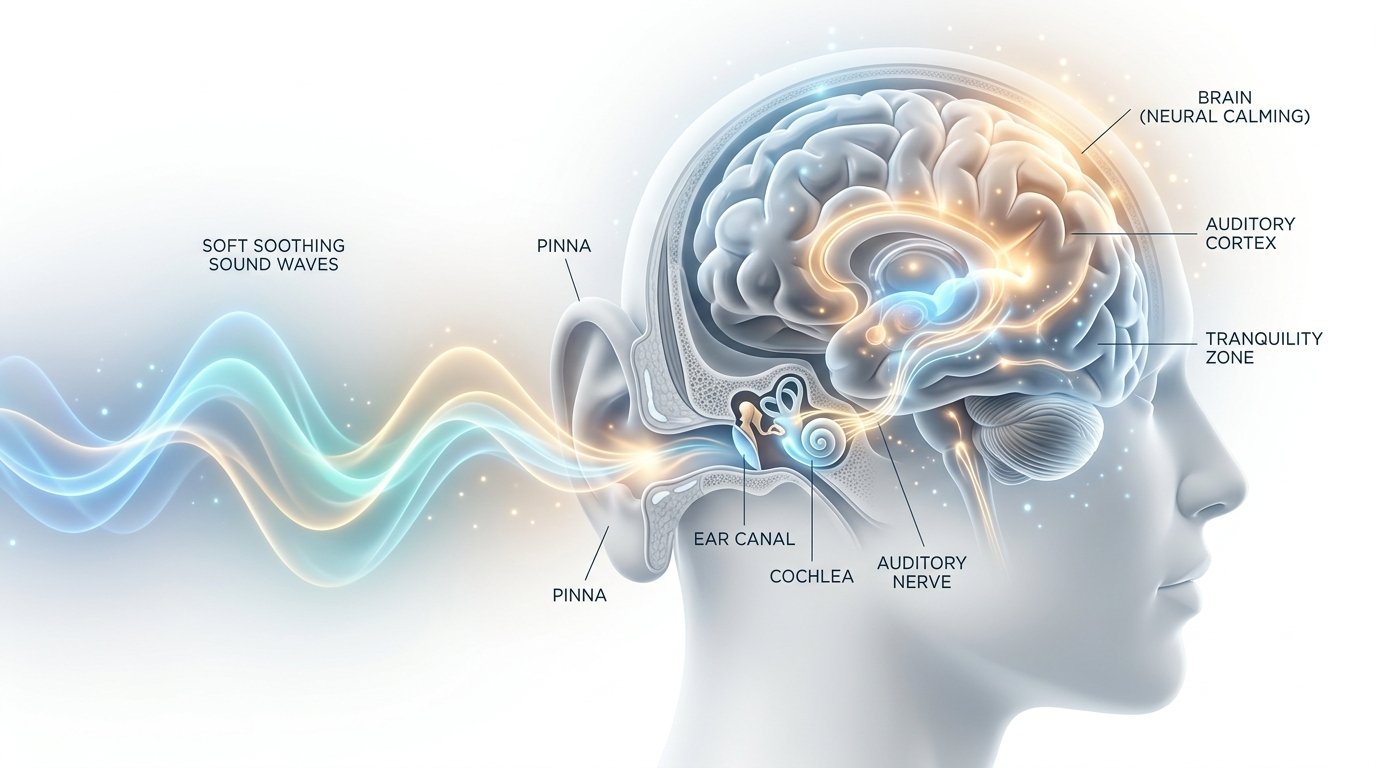 Ilustração de ondas sonoras curando o cérebro